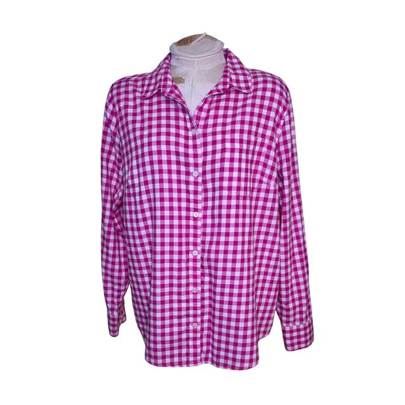 J.Crew Button Up‎ Flannel Shirt Womens Pink Size XL - Picture 1 of 6